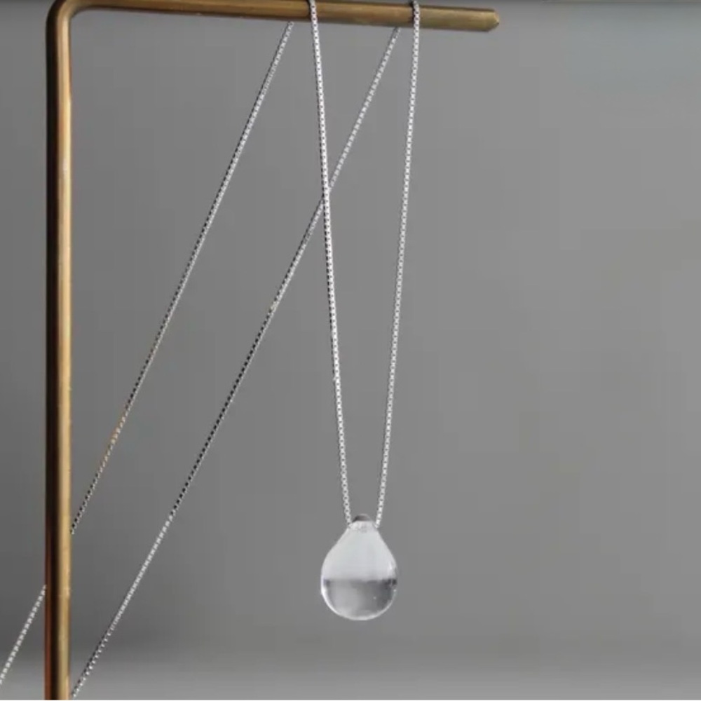 Clear Glass Teardrop Necklace Sterling Silver Chain